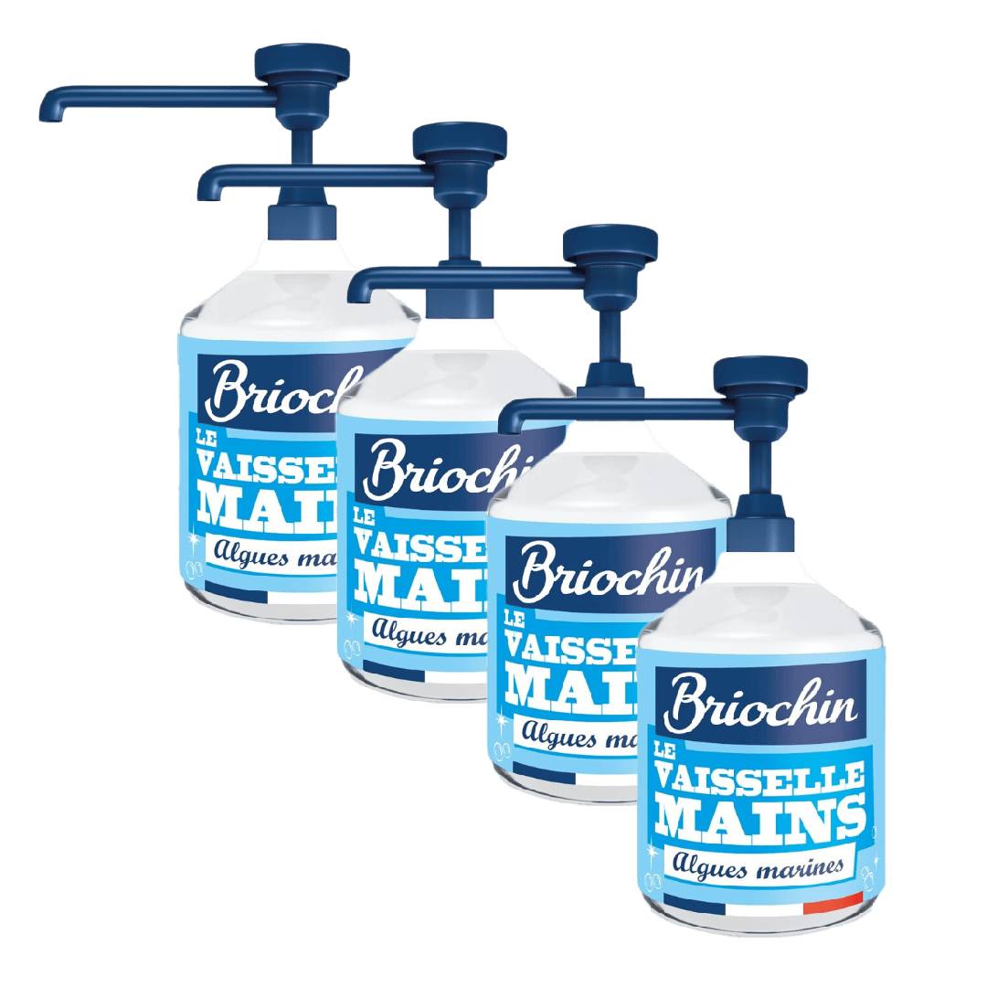 Jacques Briochin Liquide Vaisselle Algues Marines & Savon Noir, Formule Dégraissante, 4 x 500 ml (= 2 L)