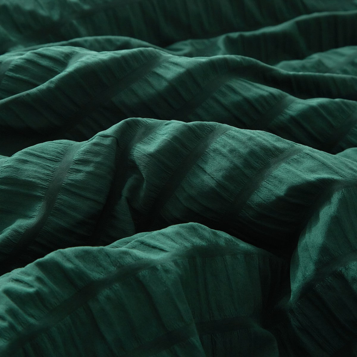 MEEALLHOME Parure de lit texturée Seersucker vert foncé - 1 housse 200 x 200 cm et 2 taies 65 x 65 cm