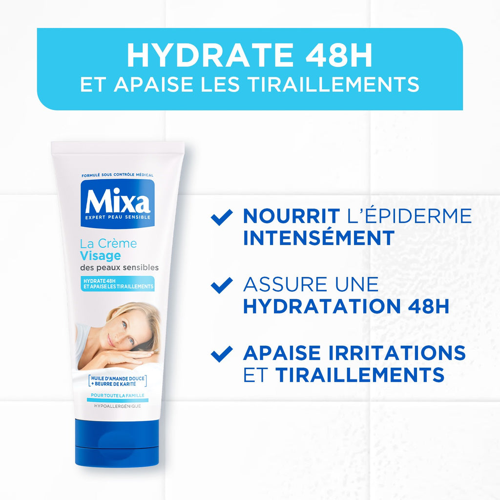 Mixa 48H Crème Hydratante Apaisante Visage Peaux Sensibles 100 ml