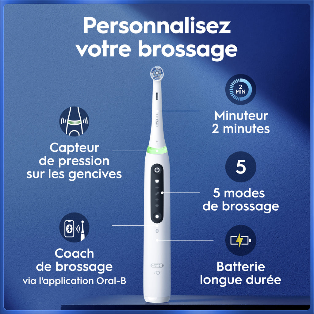Oral-B iO 5N Brosse à dents électrique blanche, 1 tête de brosse, 1 étui de voyage