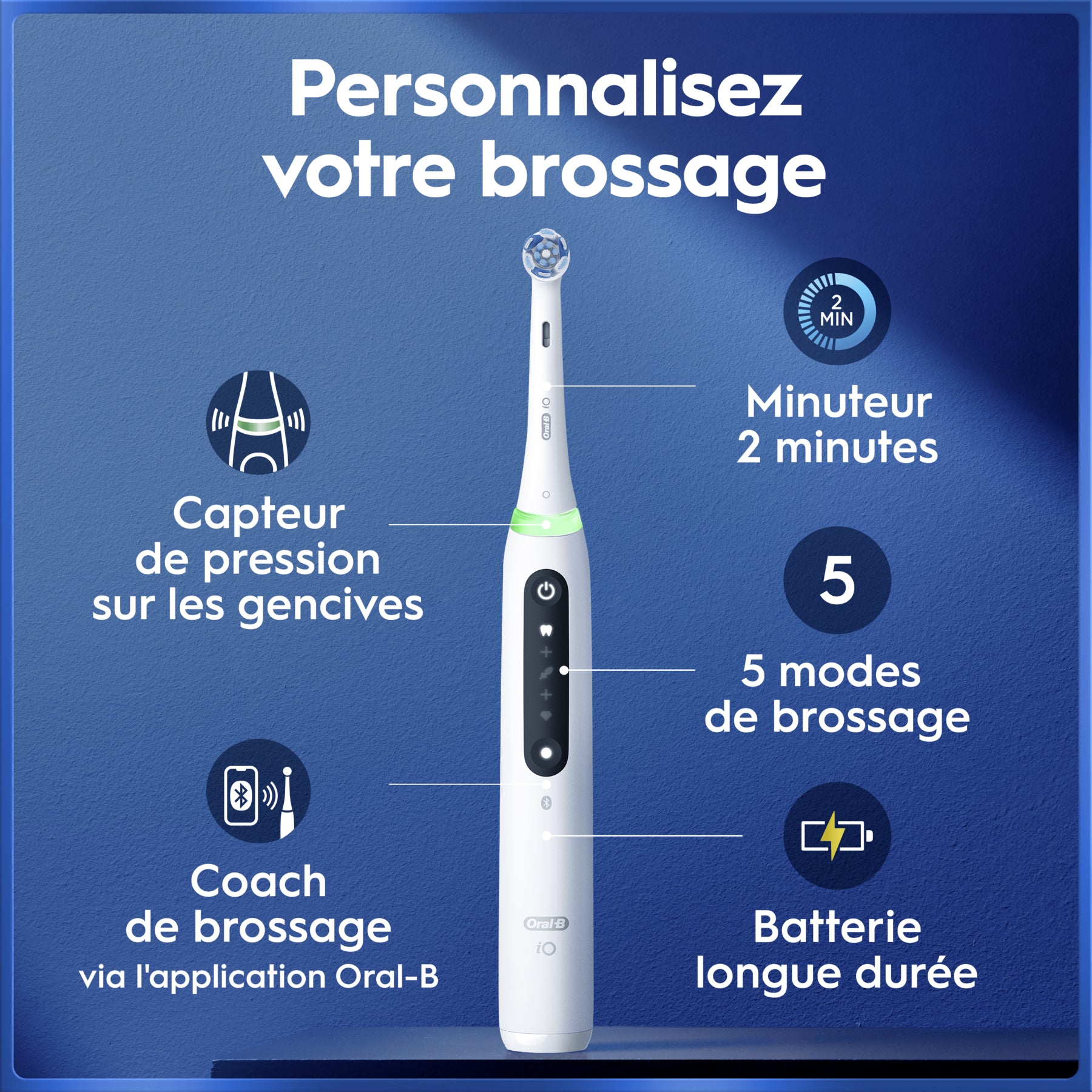 Oral-B iO 5N Brosse à dents électrique blanche, 1 tête de brosse, 1 étui de voyage