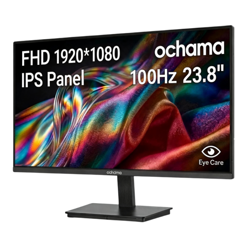 Ochama Moniteur de bureau 23,8 pouces - Moniteur de jeu et de bureau, Écran HD 1080P, Taux de rafraîchissement élevé 100 Hz, Bordures ultra-étroites sur trois côtés - Pour jeu, bureau, études