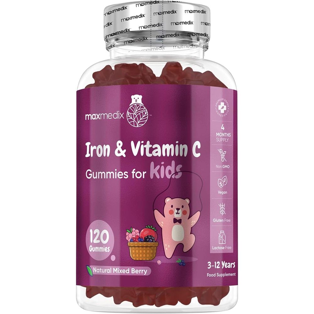 maxmedix Gommes de fer et vitamine C pour enfants, 120 gommes