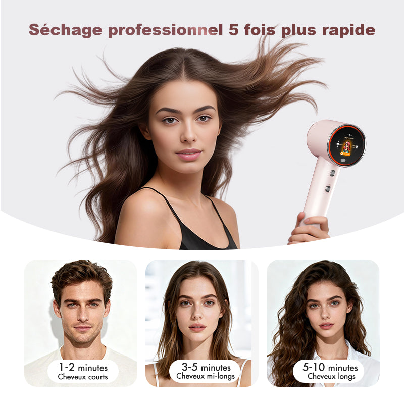 Uniorange H6 Sèche-cheveux à haute vitesse avec technologie plasma, écran LCD HD, 5 modes intelligents, 1600 W de puissance et 1 milliard d'ions plasma