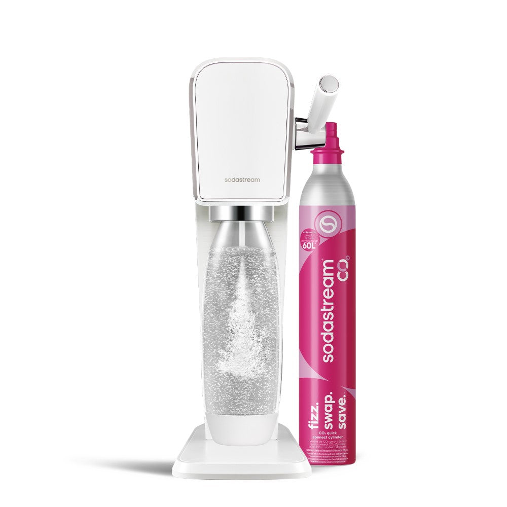 SodaStream ART Machine à Eau Pétillante et Soda | Pack 1 Bouteille 1L Compatible Lave-Vaisselle + 1 Recharge de Gaz 60L à Clipser | Blanche