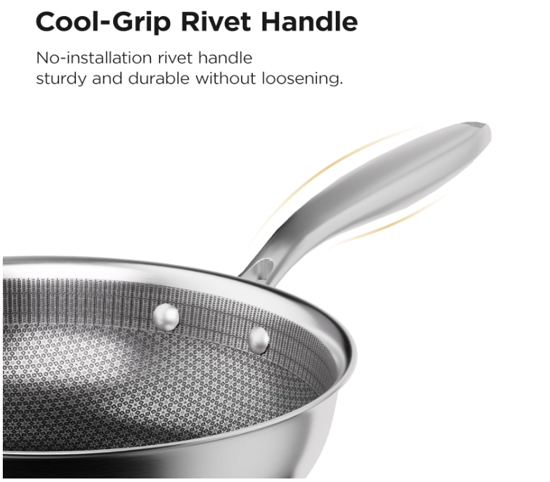 Wok antiadhésif en acier inoxydable à triple couche 26 cm