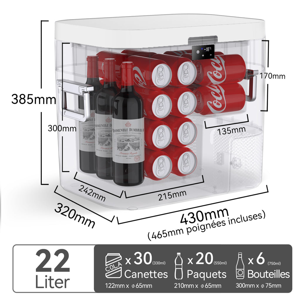 BINGI Réfrigérateur-congélateur portable pour voiture 22 L, double alimentation 12 V/24 V CC et 100-240 V CA, température réglable de -18 ℃ à 15 ℃