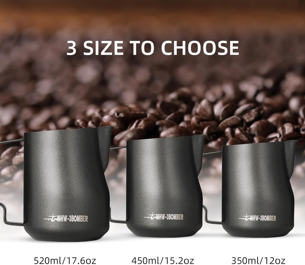 MHW-3BOMBER Pichet à lait 450 ml (15 oz) professionnel, pichet à lait en acier inoxydable de 15 oz pour espresso, mousse de cappuccino avec design de bec en bec de tortue