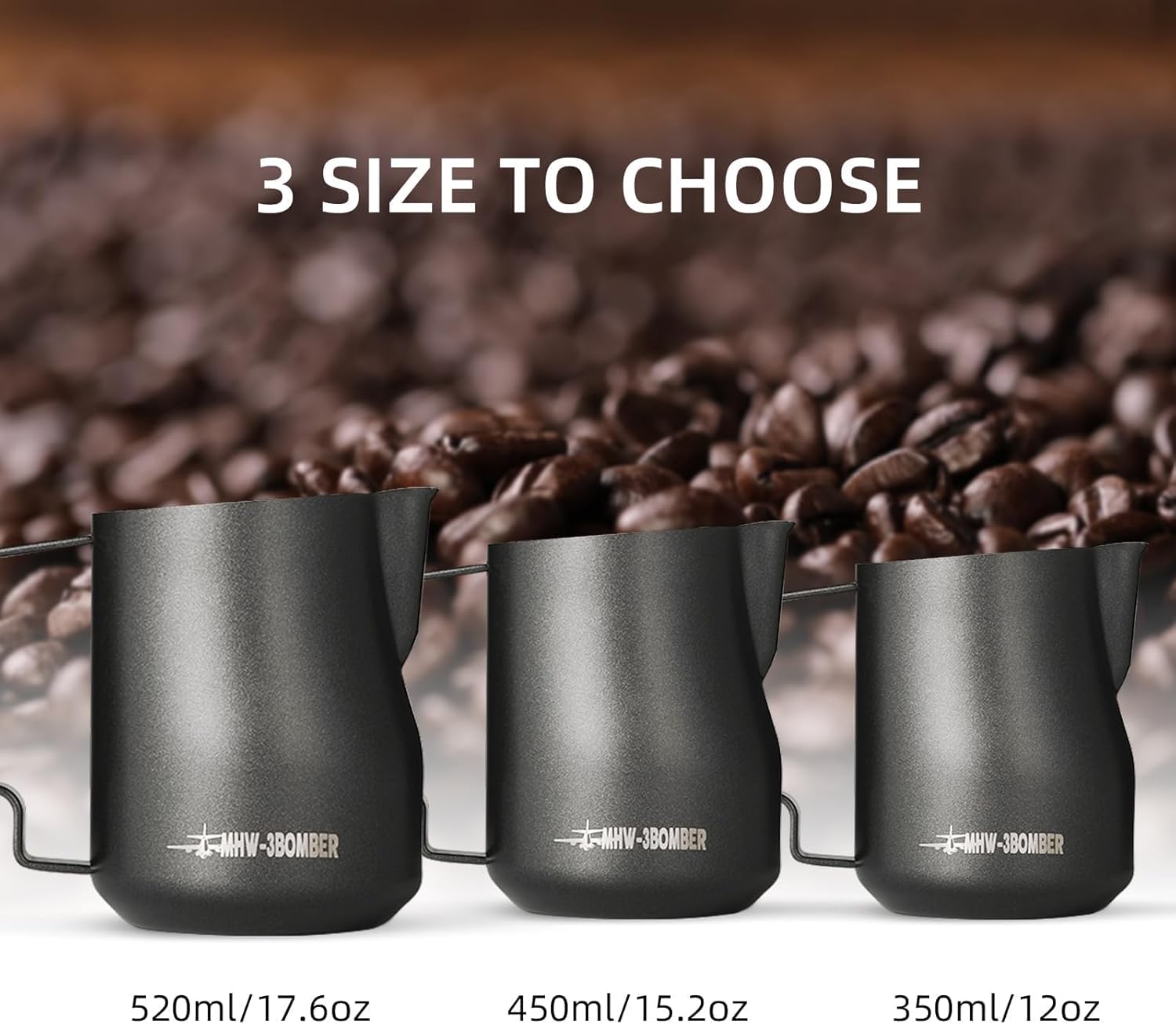 MHW-3BOMBER Pichet à lait 450 ml (15 oz) professionnel, pichet à lait en acier inoxydable de 15 oz pour espresso, mousse de cappuccino avec design de bec en bec de tortue