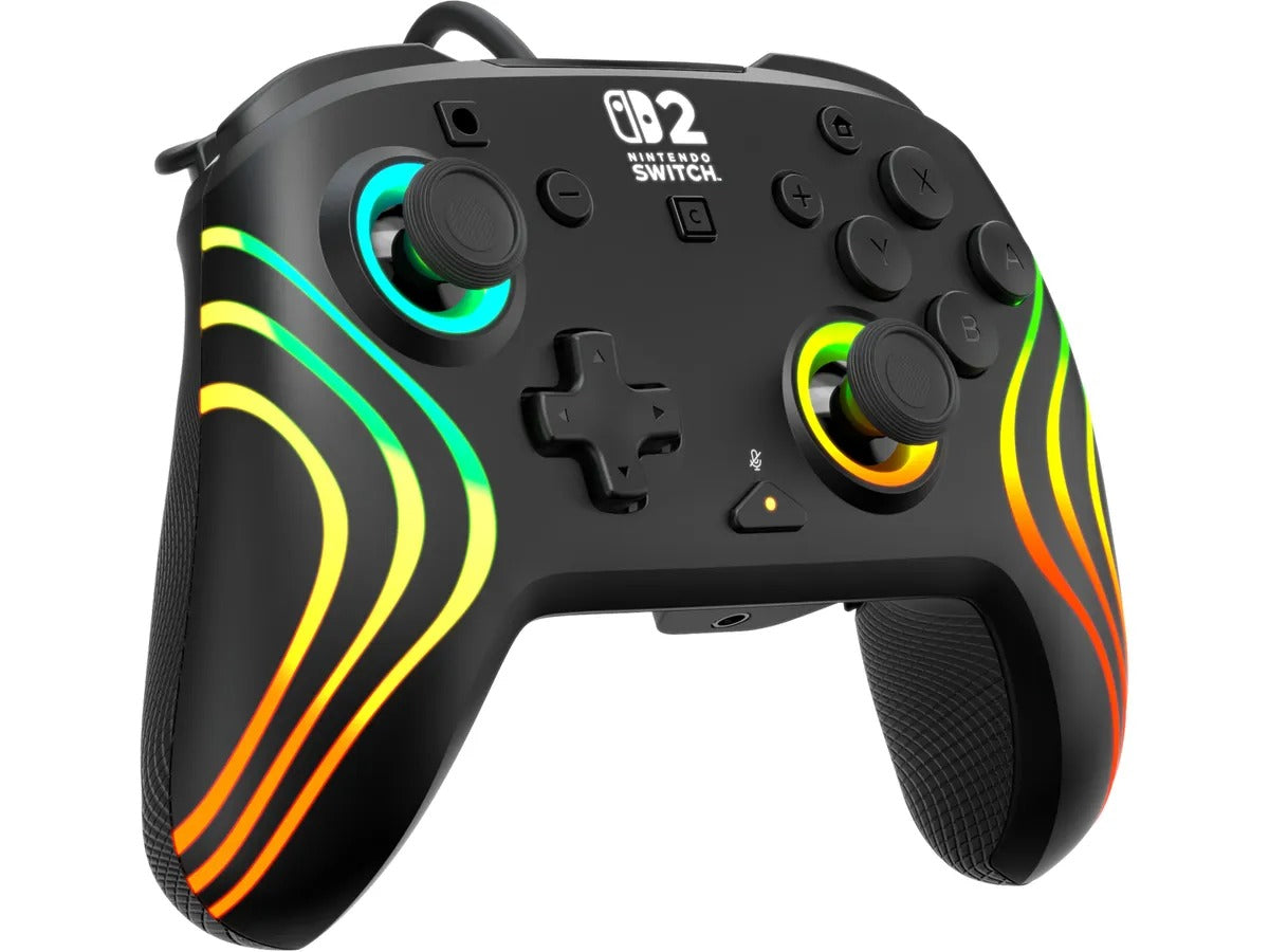 TURTLE BEACH Afterglow Wave Manette Filaire (USB) RGB - Joysticks à Effet Hall, Bouton C pour GameChat, 2 Boutons Arrière Programmables - Nintendo Switch 2 & Switch - Noir