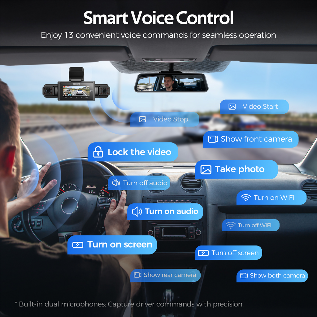 AZDOME M350 Dashcam 4 canaux vue complète 360° fonctionne avec Apple Localiser ma Dashcam avant 2,5K, 1080P caméra arrière gauche et droite pour voitures