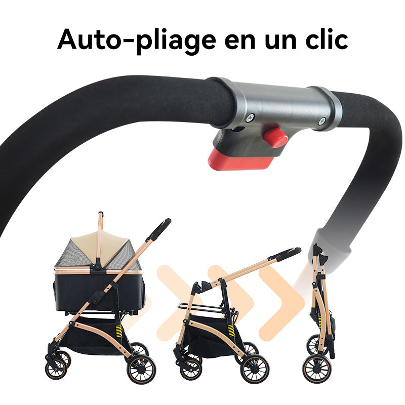 Blinkit 6 Poussette pour animaux de compagnie légère à absorption de chocs sextuple, poussette d'extérieur pliable à un bouton avec guidon réglable, matériau en acier au carbone, noir