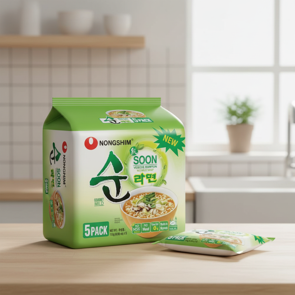 Nongshim Soon Veggie Ramyun Soupe de nouilles instantanées végétariennes - 5 x 112 g