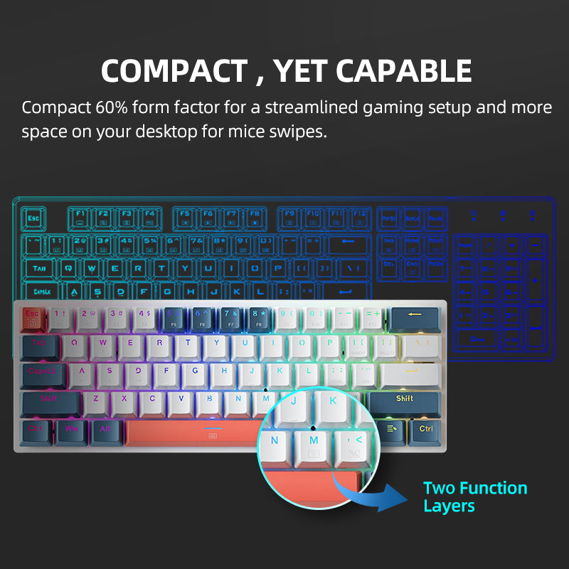 MACHENIKE K500-B61 Clavier mécanique filaire 60 % avec switchs rouges et éclairage RGB - Disposition QWERTY US
