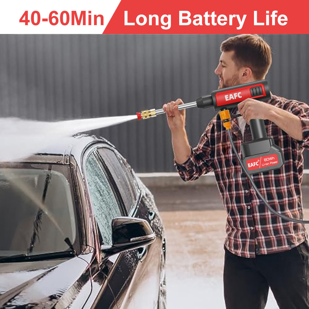 EAFC Nettoyeur haute pression sans fil portable, pistolet à eau électrique à batterie extra-grande capacité avec pulvérisateur de mousse