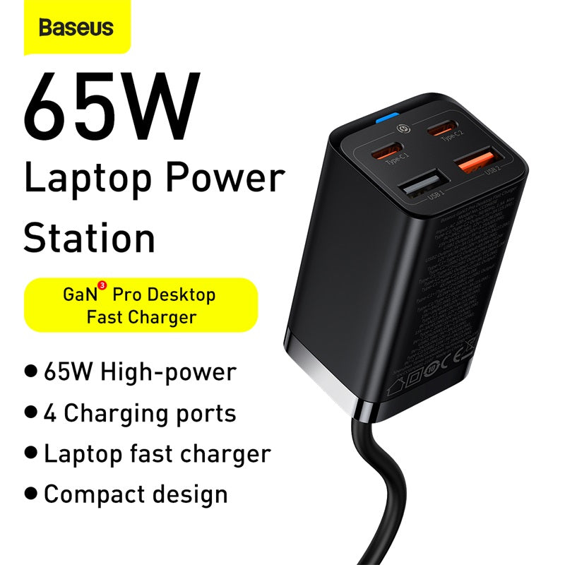 Baseus GaN3 Pro Chargeur rapide de bureau à 4 ports 65 W