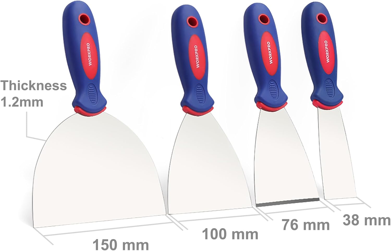 WORKPRO Ensemble de 4 raclettes à papier peint en acier inoxydable 38/76/100/150 mm