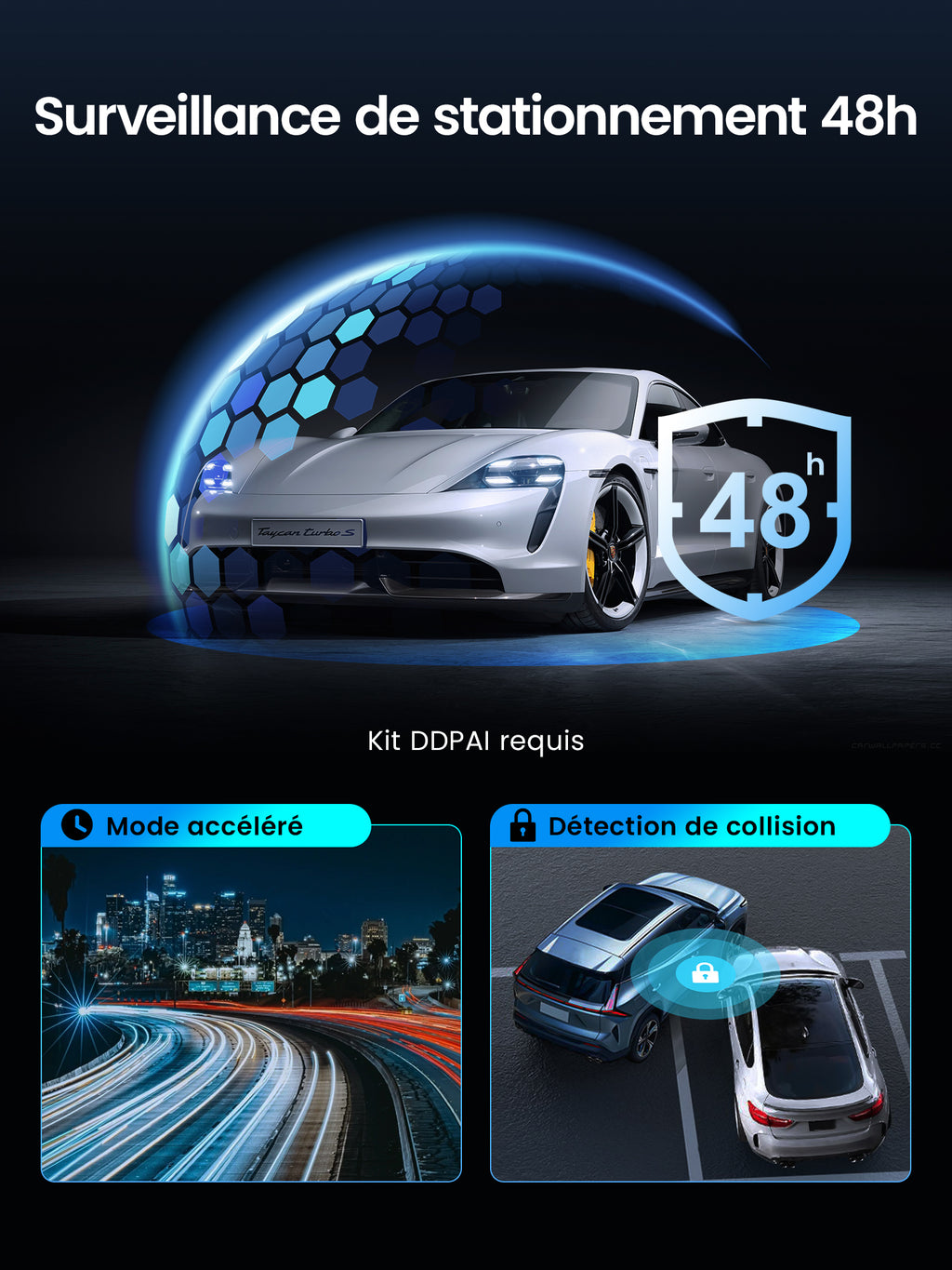 Caméra embarquée DDPAI Z50 Pro avant et arrière 4K+1080P, caméra de voiture, Wi-Fi 6 5G et GPS intégrés, écran 3", vision nocturne super, prise en charge ADAS