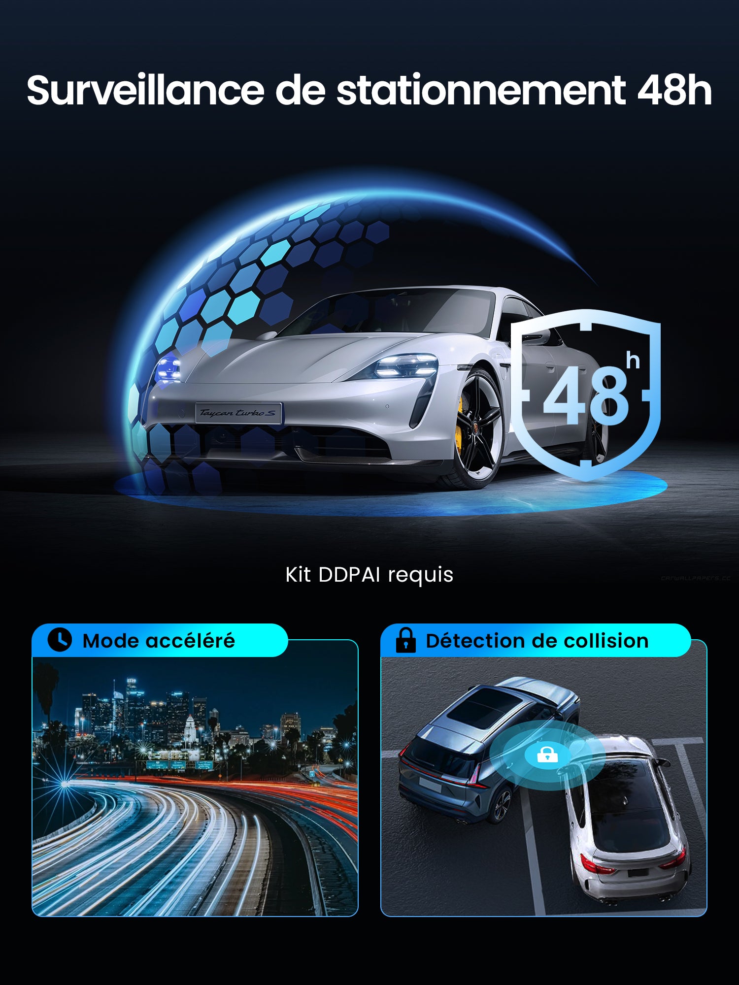Caméra embarquée DDPAI Z50 Pro avant et arrière 4K+1080P, caméra de voiture, Wi-Fi 6 5G et GPS intégrés, écran 3", vision nocturne super, prise en charge ADAS