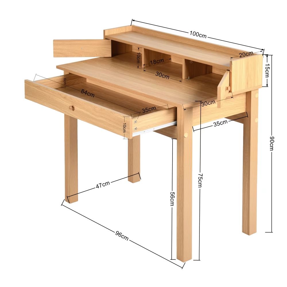 Bureau URBAN MEUBLE avec finition en bois, tiroirs et étagère
