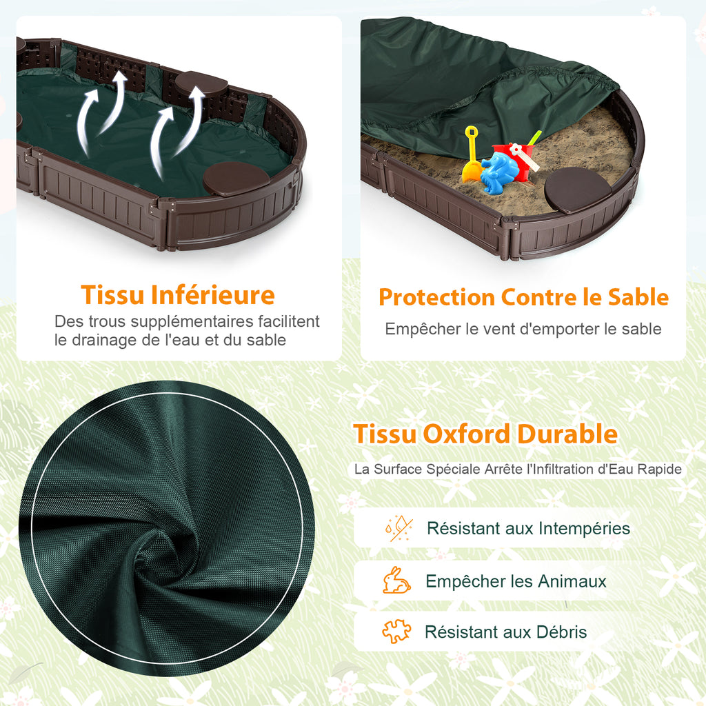 Costway Bac à sable ovale 185 cm avec bâche imperméable
