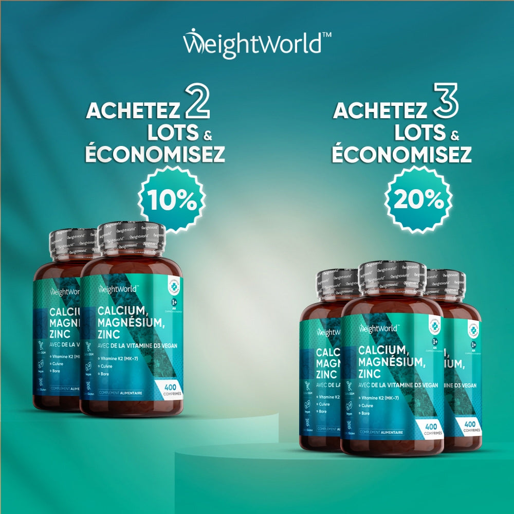 WeightWorld Calcium, Magnésium et Zinc avec Vitamine D3 - 400 comprimés