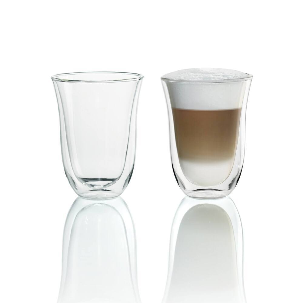 DE‘LONGHI Lot de verres à latte macchiato, 2 pièces double paroi, DLSC312, Transparent