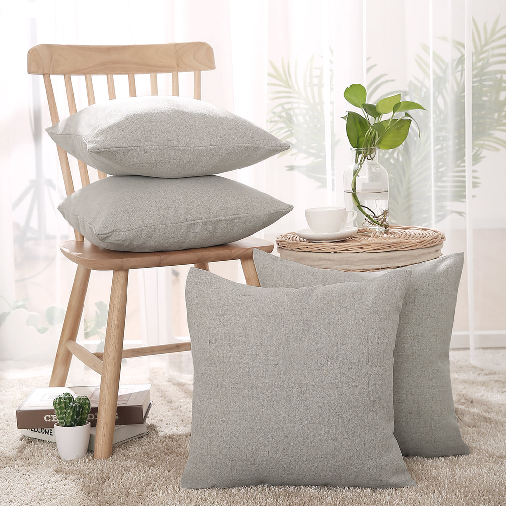 Deconovo Housse de coussin en lin artificiel - gris clair - 45 x 45 cm - 1 pièce