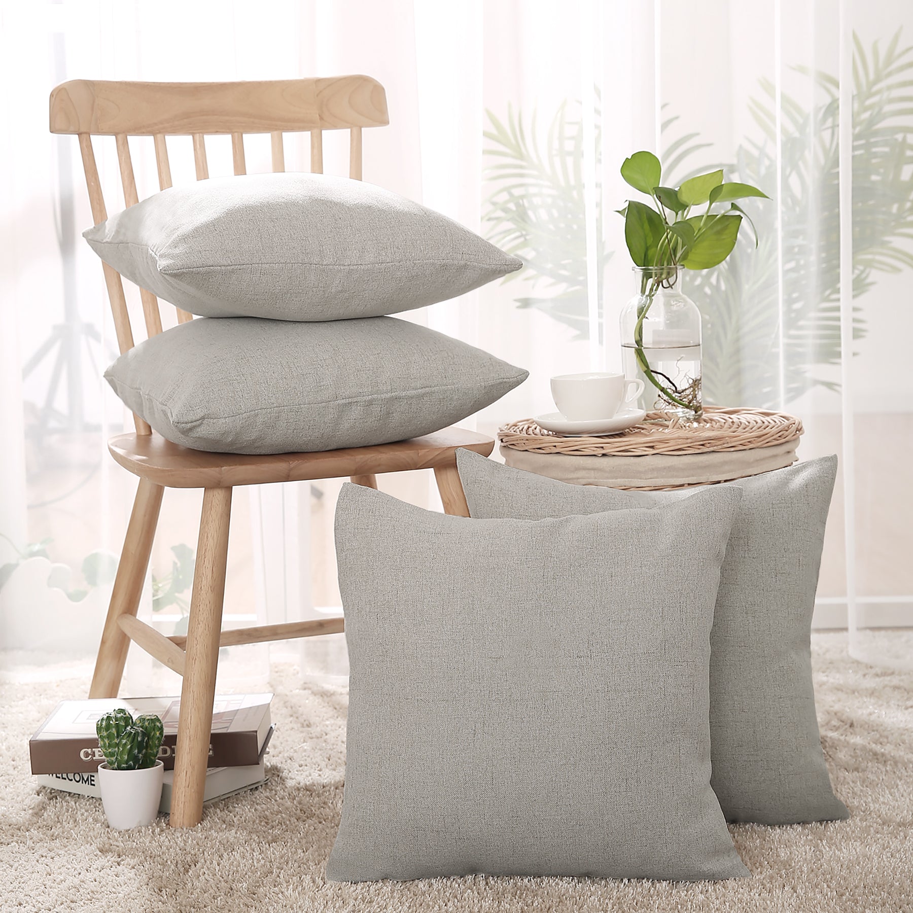 Deconovo Housse de coussin en lin artificiel - gris clair - 45 x 45 cm - 1 pièce