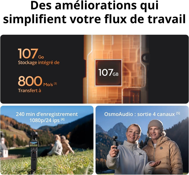 DJI Osmo Pocket 4 Combo Créateur, caméra de vlog avec stabilisateur Pocket Gimbal, capteur CMOS 1 pouce et 4K/240 ips, stabilisation 3 axes, zoom 2x sans perte