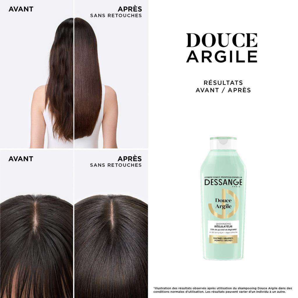 DESSANGE PARIS Shampooing Équilibrant à l'Argile Blanche pour Racines Grasses & Pointes Sèches, 280 ml