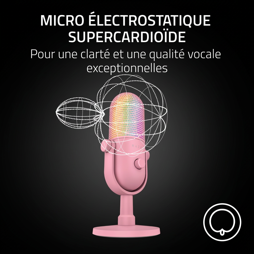 Razer Naga V3 Édition Quartz Rose USB Microphone de Bureau Capacitif