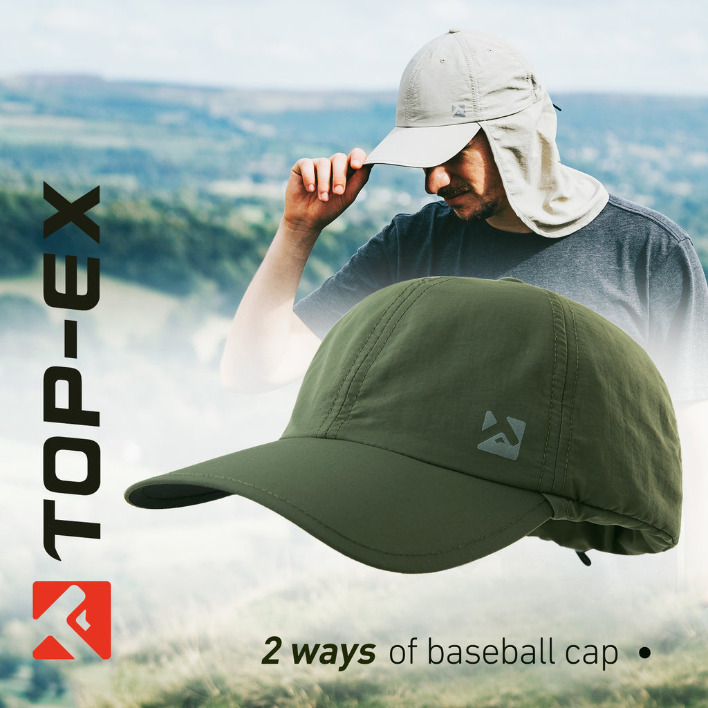 TOP-EX Casquette imperméable réglable avec protection solaire et saharienne, taille M/L - Vert militaire