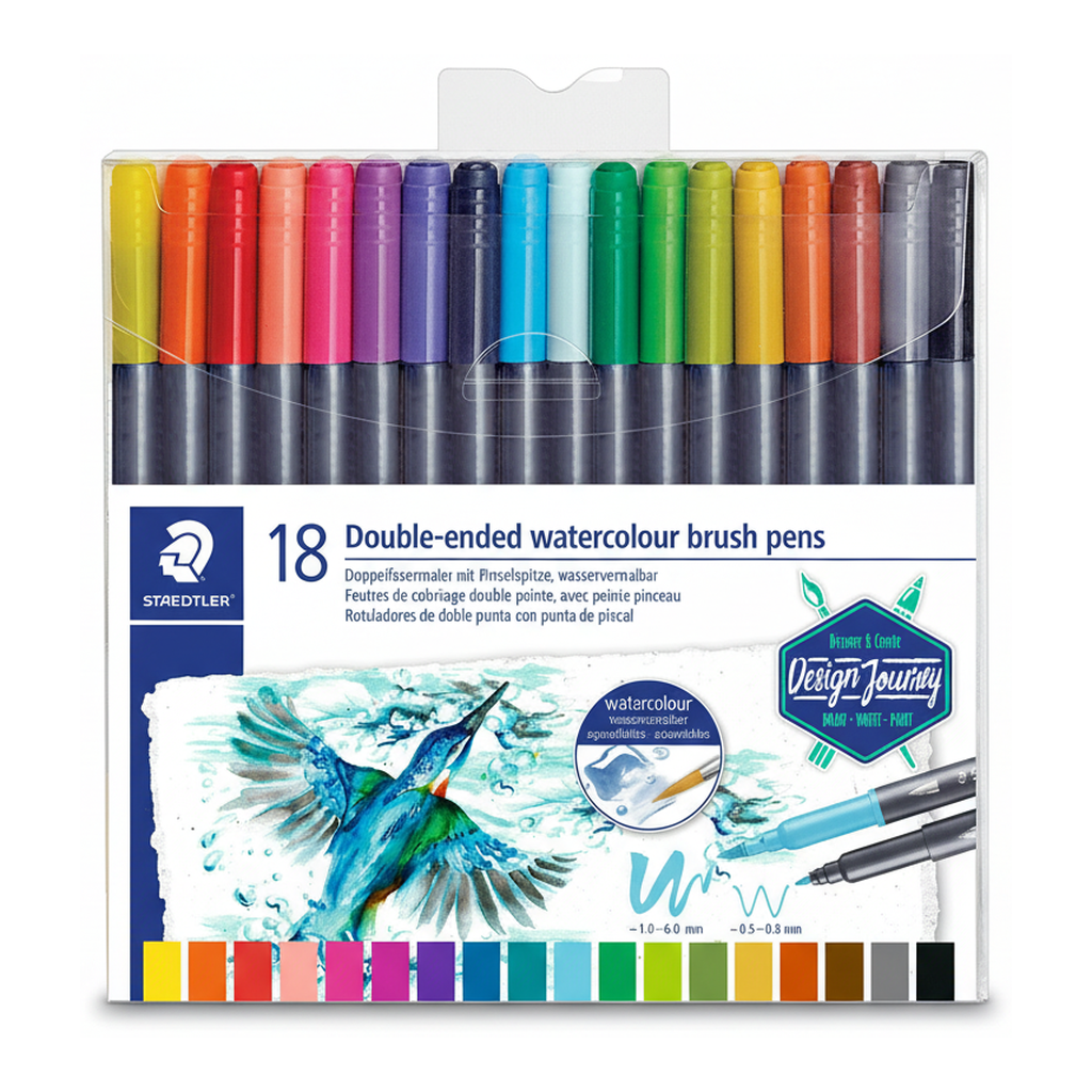 STAEDTLER Stylo marqueur double pointe aquarelle - 18 Couleurs assorties