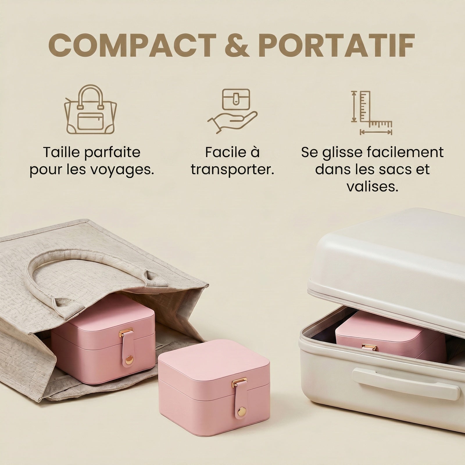 JOYFURNOS Coffret à Bijoux Compact, Rangement Portable à 2 Niveaux, Trousse de Voyage pour Accessoires, Rose