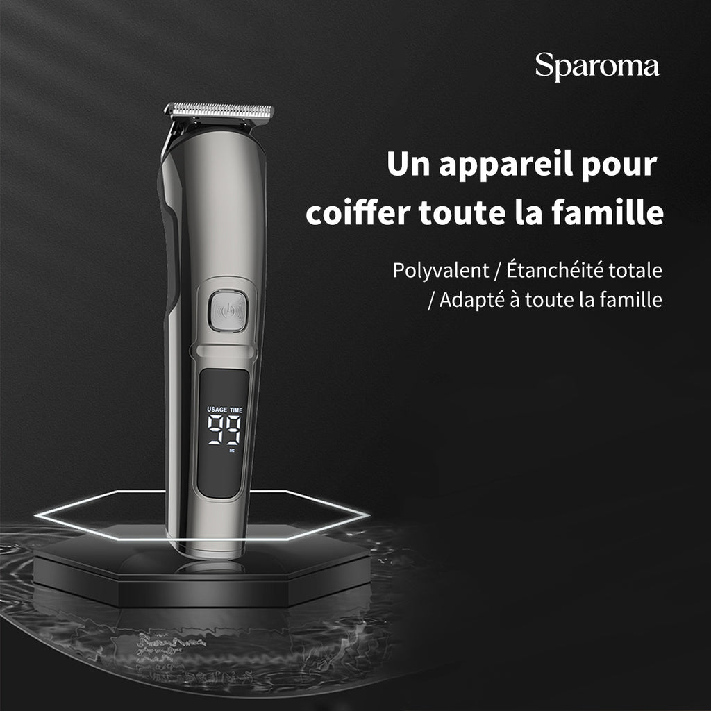 Sparoma Tondeur de cheveux électrique pour hommes fk-8688 -- tondeur sans fil pour cheveux, poils de nez, poils d’oreille, poils du corps, tempes, peigne guide 3-12 mm, écran LED