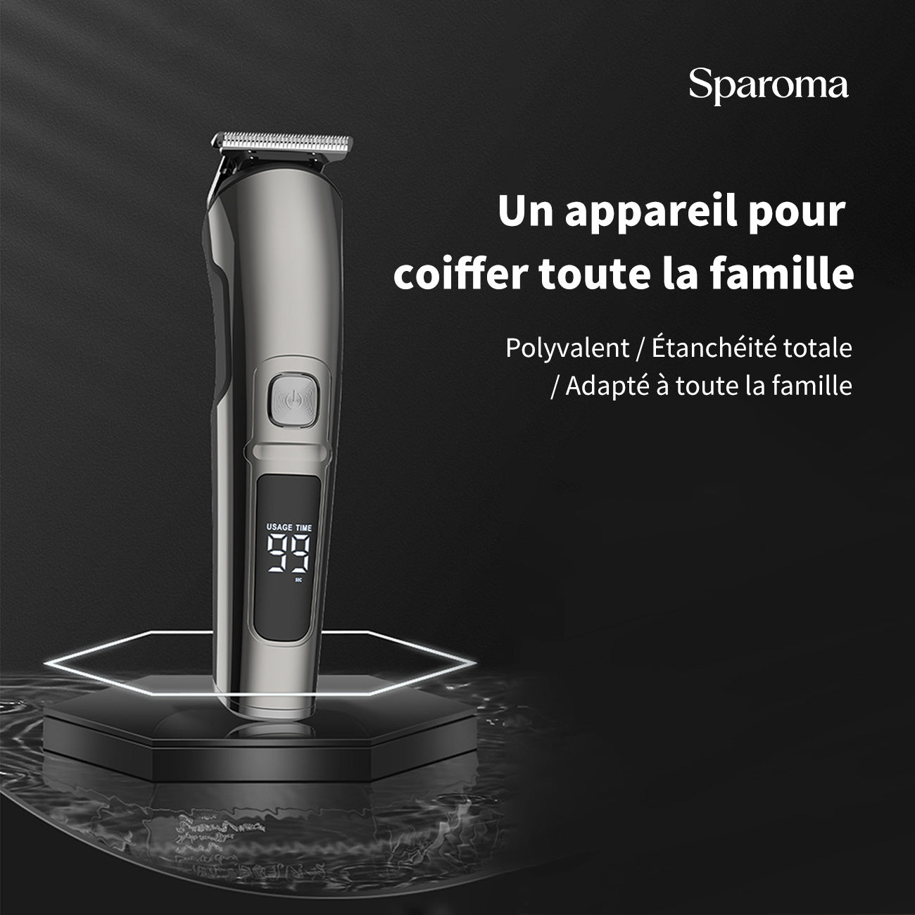 Sparoma Tondeur de cheveux électrique pour hommes fk-8688 -- tondeur sans fil pour cheveux, poils de nez, poils d’oreille, poils du corps, tempes, peigne guide 3-12 mm, écran LED