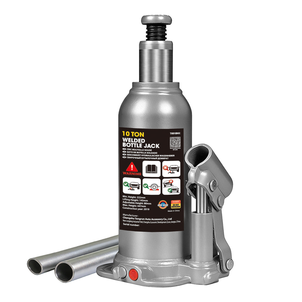 TCE Cric Bouteille Hydraulique Vertical de Qualité Industrielle 10t 222-448mm Base en Acier Forgé Tige de Piston Chromée avec Soupape de Sécurité Anti-Débordement pour Camions Lourds