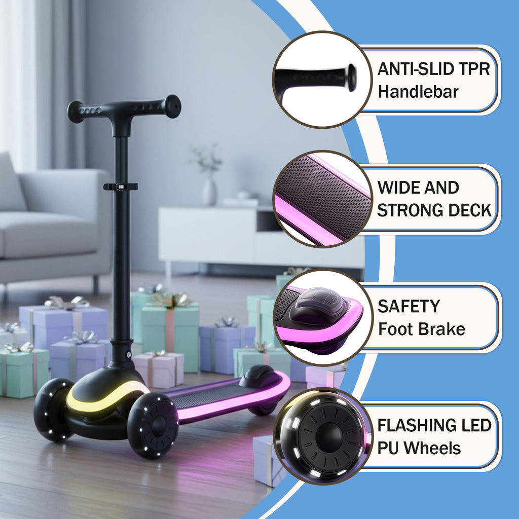 Neuleb YFQ Trottinette enfant pour garçons et filles 3-10 ans, trottinette à 3 roues lumineuse pour tout-petits avec modes LED dynamiques, pliable, hauteur réglable