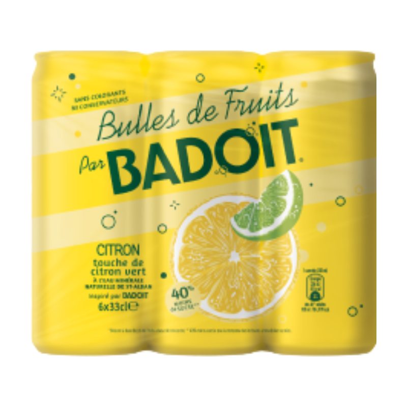BADOIT Bulles de Fruits saveur citron touche de citron vert - 6 x 33 cl