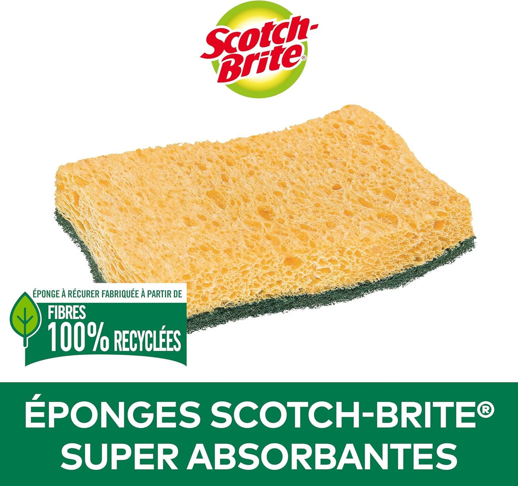 SCOTCH BRITE Éponges grattantes vertes super absorbantes double face 3 éponges