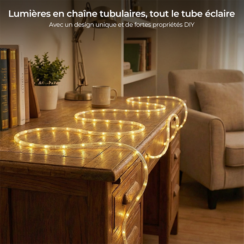 M.TK MOVETECK Guirlande lumineuse d’extérieur 15,3 m, tubes LED, 150 LED, blanc chaud, pour intérieur/extérieur, fêtes, mariages, Noël, 8 modes et intensité réglable
