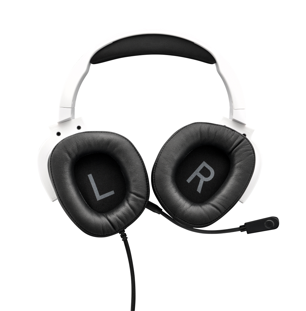 THE G-LAB Korp Radium Casque de jeu circum-aural filaire avec microphone détachable, prise jack 3,5 mm, éclairage RVB, Blanc
