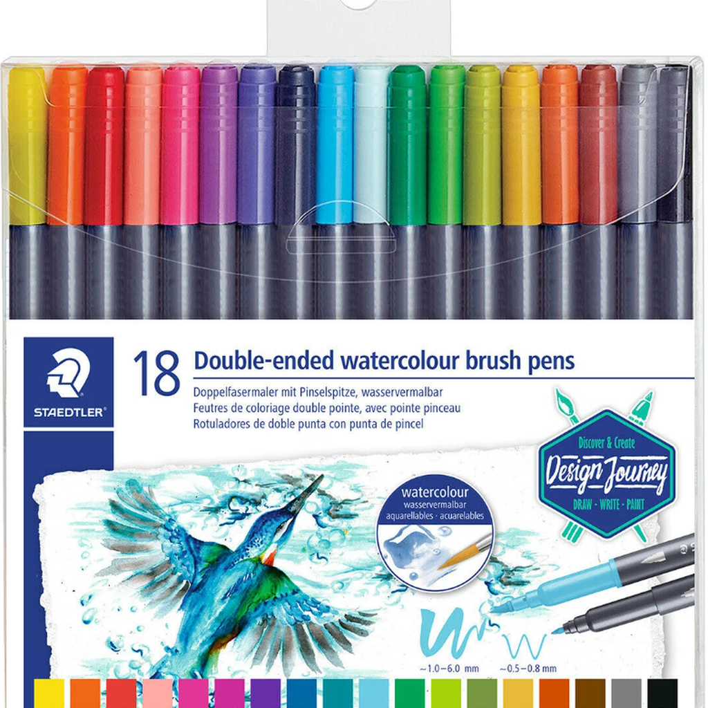 STAEDTLER Stylo marqueur double pointe aquarelle - 18 Couleurs assorties
