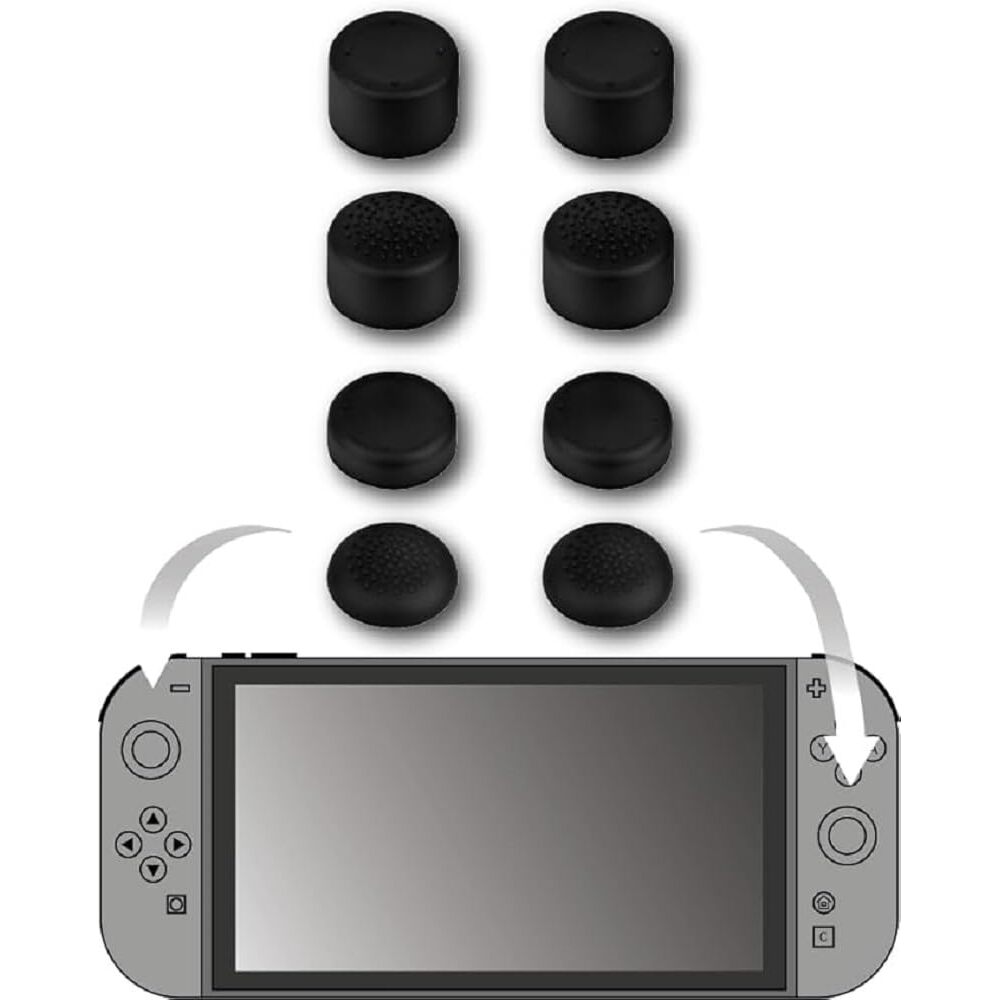 KONIX Pack de 8 capuchons de boutons pour manettes Joy-Con Nintendo Switch 2 - Hauteur réglable - Noir
