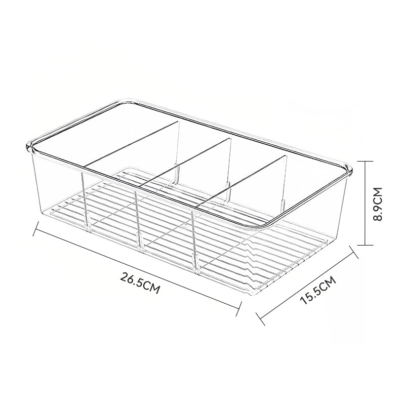 JORDAN&JUDY Boîte de rangement compartimentée en matériau PET, transparente, organiseur de bureau pour snacks, café et sachets de thé, 26,5 x 15,3 x 8,9 cm, lot de 2