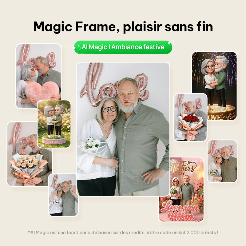 Magic Frame – Cadre Photo Numérique WiFi Full HD 10,1", Photos Anciennes Vivantes, Stockage Cloud Illimité, Affichage de Photos Numériques avec Configuration Facile, Cadeau pour Maman et Papa