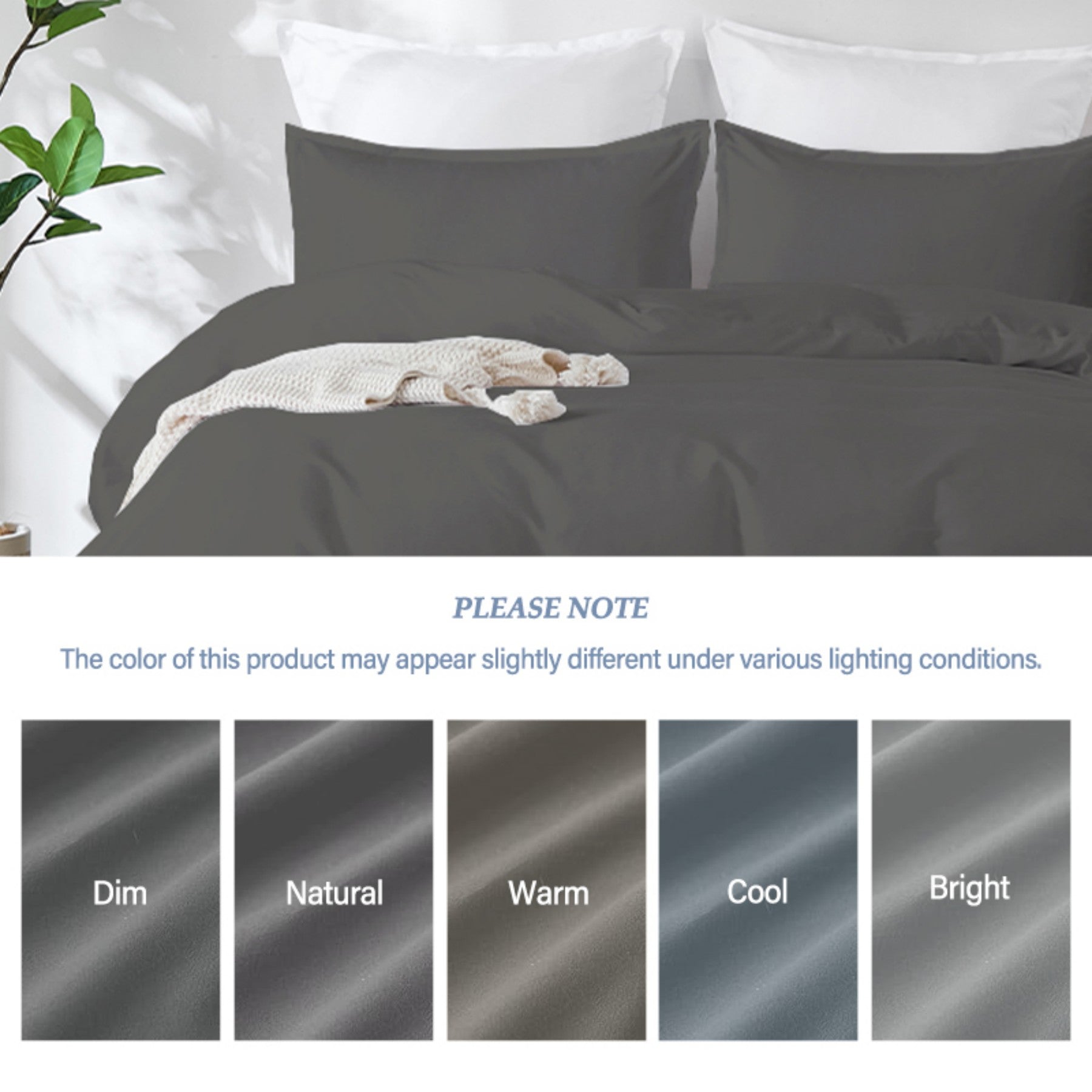 LEBONSOIR Parure de lit avec housse de couette gris foncé, 135 x 200 cm / 80 x 80 cm x 1, respirante durable douce confortable, avec fermeture éclair, 2 pièces
