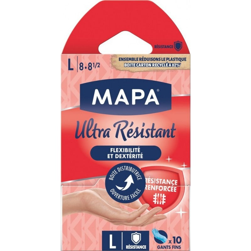 MAPA Gants nitrile jetables ultra résistants sans latex grip texturé Taille S 10 gants