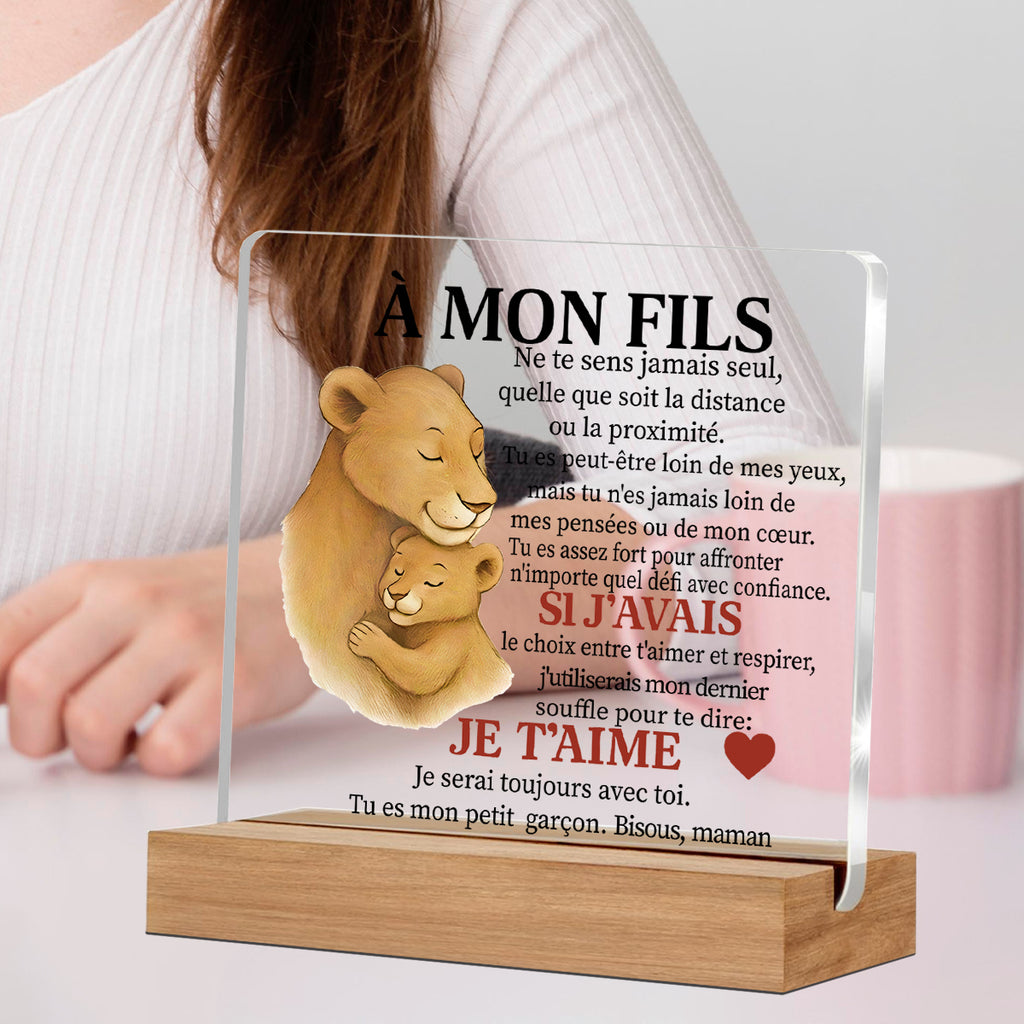 Alphynix 1 pc plaque mère-fils française, "MON FILS" cadeau en acrylique avec motif lionne et lionceau
